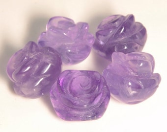 8MM Purple Amethyst Gemstone Carved Rose Flower Beads BULK LOT 5,10,20,30,50 (90187239-002)