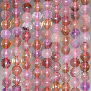 5-6mm Rare Auralite 23 Cacoxenite Grade AA Purple Pink Red Meditation Quartz Round Loose Beads 15.5&quot; Full Strand (80004741-450)