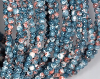 4mm Matrix Turquoise Gemstone Blue Round 4mm Loose Beads 15.5 inch Full Strand BULK LOT 1,5,10,15,20 and 50 (80000664-789)