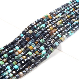 4-5MM Natural Turquoise Gemstone Grade A Micro Faceted Diamond Cut Cube Loose Beads (P39)