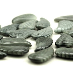 25X13MM Hawk Eye Gemstone Blue Grey Grade AA Carved Angel Wing Beads Bulk lot 2,6,12,24,48 (90187206-001)