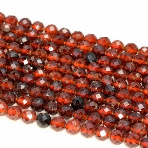 Hessonite Garnet Gemstone Grade AAA Micro Faceted 3MM 4MM Round Loose Beads 15.5 inch Full Strand (A198)