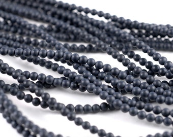 2mm Frosted Matte Noir Black Onyx Gemstone Black Round Loose Beads 15.5 inch Full Strand (90182753-115)