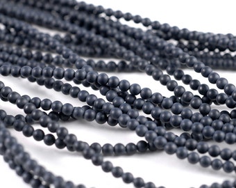 2mm Frosted Matte Noir Black Onyx Gemstone Black Round Loose Beads 15.5 inch Full Strand (90182753-115)