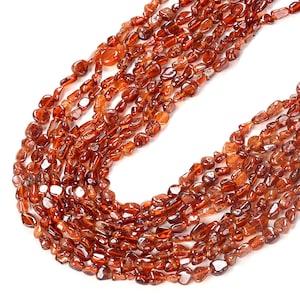 6-8MM Natural Hessonite Garnet Gemstone Grade AAA Pebble Nugget Loose Beads (D341)