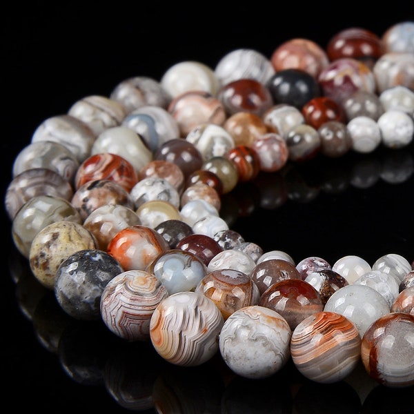 Natural Rare Laguna Lace Agate Gemstone Grade AAA Round 4MM 5MM 6MM 7MM Loose Beads (P81)