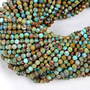 Natural Turquoise Gemstone Grade AA Micro Faceted Round 2MM 3MM Loose Beads (P8)