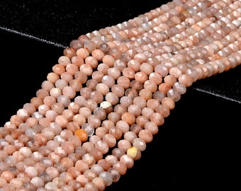 Natural Peach Sunstone Gemstone Grade A Micro Faceted Rondelle 4X3MM 5X3MM Loose Beads (P88)