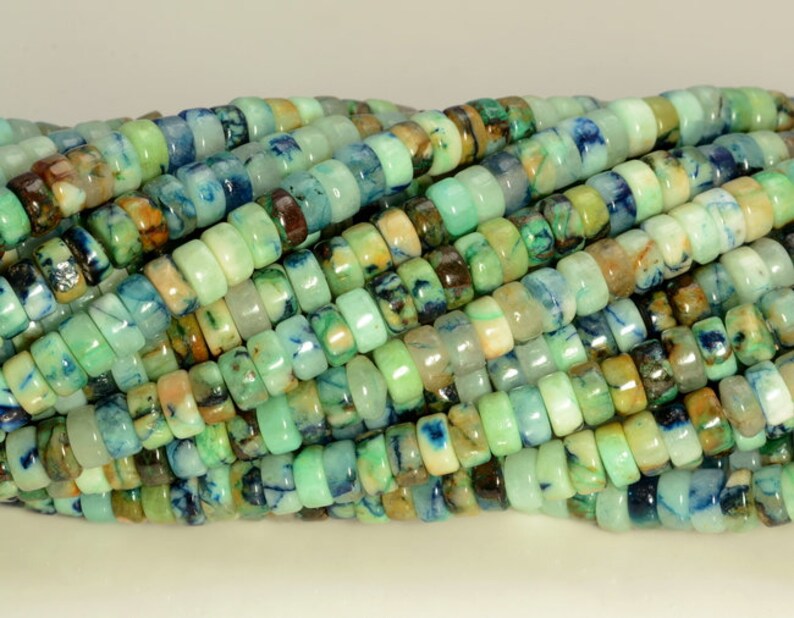 80007394-A260 4x2mm Genuine Chrysocolla Azurite Gemstone Rondelle Heshi Slice Beads 16 inch Full Strand