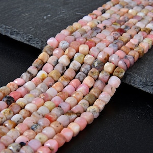 5MM Pink Opal Gemstone Grade  Micro Faceted Square Cube Loose Beads (P3)