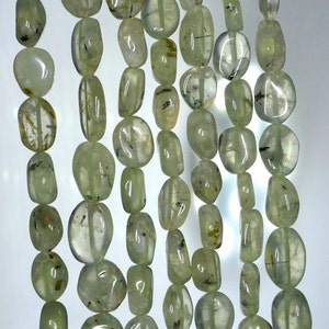 7x6-14x11mm Moss Pond Prehnite Gemstone Green Pebble Nugget Loose Beads 14 inch Full Strand (90184993-896)
