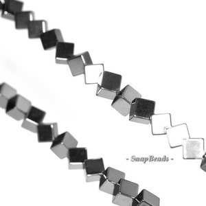 6mm Noir Black Hematite Gemstone Square Cube Diagonal 6x6mm Loose Beads 16 inch Full Strand (90147095-336)