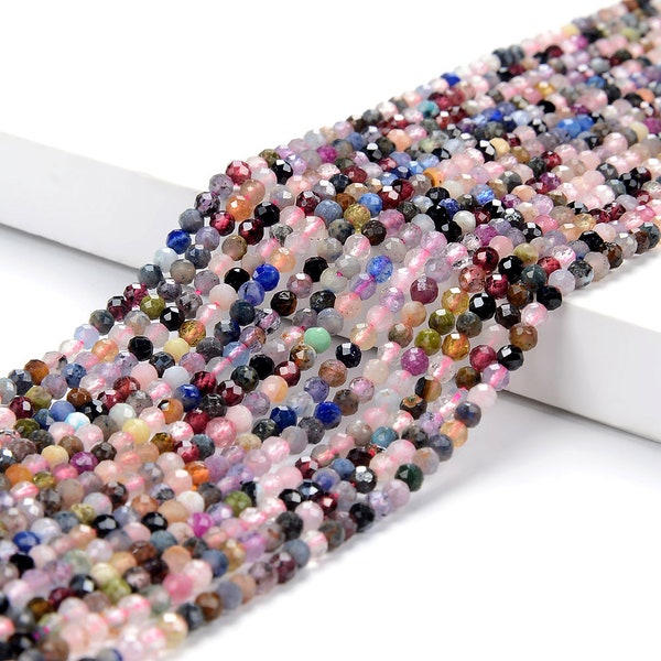 2MM Natural Multi Color Galaxy Mix Stones Gemstone Micro Faceted Round Loose Beads 15.5 inch Full Strand (80017901-P82)