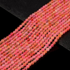 翡翠宝石 オレンジ ピンク ラウンド 4 MM ビーズ 14.5 インチ フルストランド (80020080-D617)