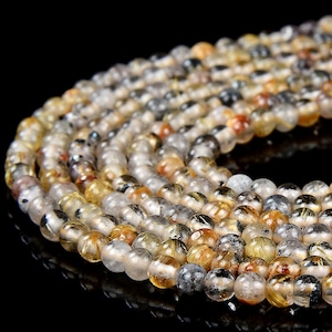 3MM Natural Golden Rutilated Quartz Gemstone Grade AAA Round Loose Beads 15 inch Full Strand (80017285-P74)