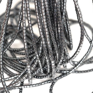 2mm Noir Black Hematite Gemstone Black Heishi Round Tube 2mm Loose Beads 16 inch Full Strand (90147924-107-2mm F)