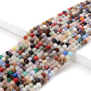 3MM Natural Mix Stones Gemstone Multi Color Galaxy Micro Faceted Round Beads 15 inch Full Strand (80009396-P30)