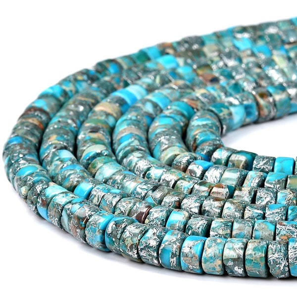 Turquoise Blue Silver Inclusion Sea Sediment Imperial Jasper Gemstone Grade AAA Heshi Rondelle 6X3MM Loose Beads (D501)