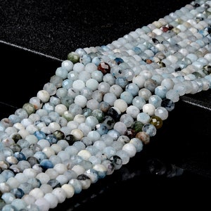 Natural Aquamarine Gemstone Grade A Micro Faceted Rondelle 6X4MM Loose Beads (P90)