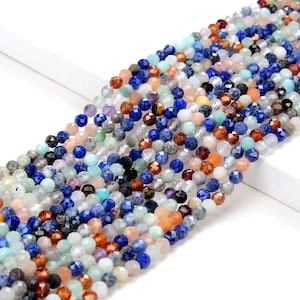 3-4MM Natural Mix Stones Gemstone Multi Color Galaxy Micro Faceted Round Beads 15.5 inch Full Strand (80009399-P30)