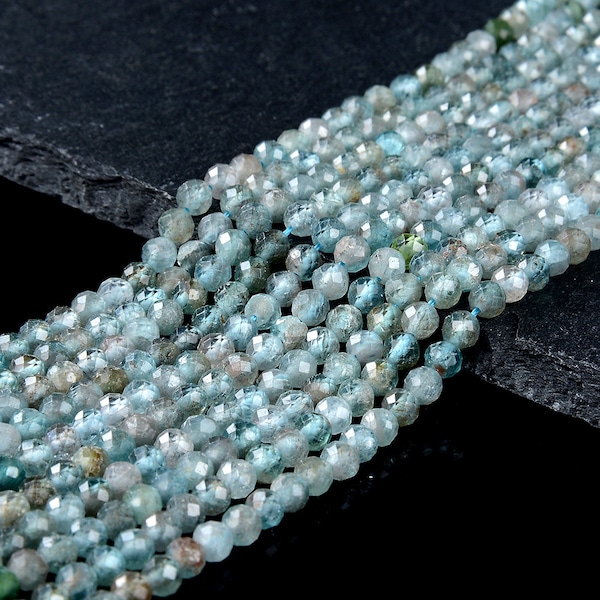 Natural Aqua Apatite Gemstone Grade A Micro Faceted Round 2MM 3MM 4MM Loose Beads 15 inch Full Strand (P50 P54)