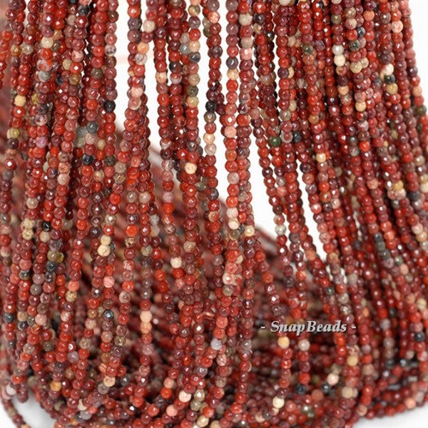 2mm Brecciated Red Jasper Gemstone Grade AAA Micro Faceted Round 2mm Loose Beads 15.5 inch Full Strand (90181612-107-2g)