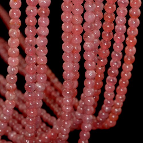 Natural Pink Rhodochrosite Gemstone Beads - 4mm Round Faceted Loose Beads, 15 Inch Strand