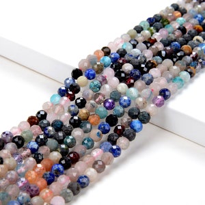 4MM Natural Mix Stones Gemstone Multi Color Galaxy Micro Faceted Round Beads 15 inch Full Strand (80009405-P30)