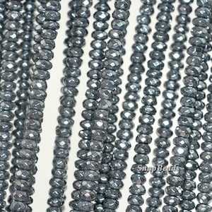 4x2mm Hematite Gemstone Black Faceted Rondelle 4x2mm Loose Beads 15.5 inch Full Strand (90188961-149)