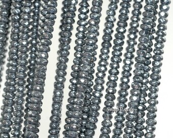 4x2mm Hematite Gemstone Black Faceted Rondelle 4x2mm Loose Beads 15.5 inch Full Strand (90188961-149)