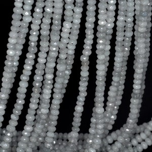 4x3mm Silver Jade Gemstone Silver Grey Faceted Rondelle 4x3mm Loose Beads 15 inch Full Strand (90182879-783)