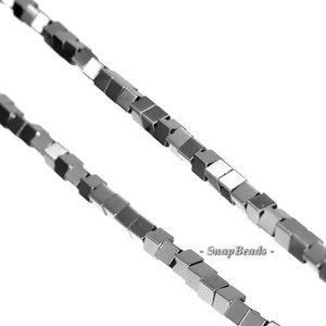 4mm Noir Black Hematite Gemstone Black Square Cube 4x4mm Loose Beads 16 inch Full Strand (90147098-337)