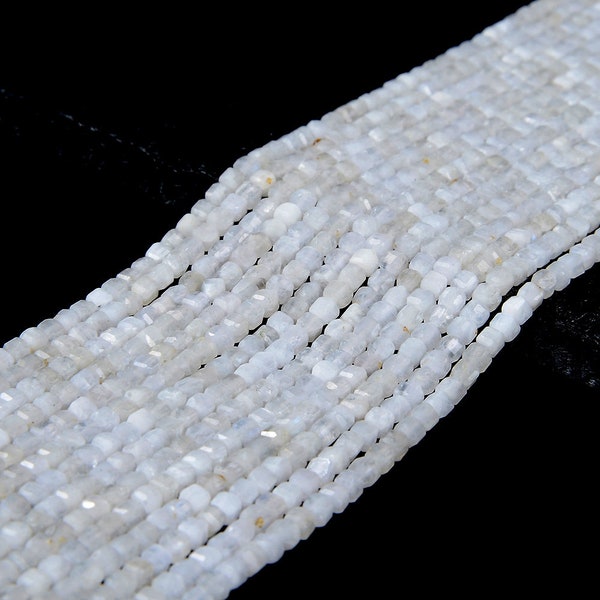 3MM Rainbow Moonstone Gemstone Natural African Grade AA Micro Faceted Diamond Cut Cube Beads 15 inch Full Strand (80016846-P68)