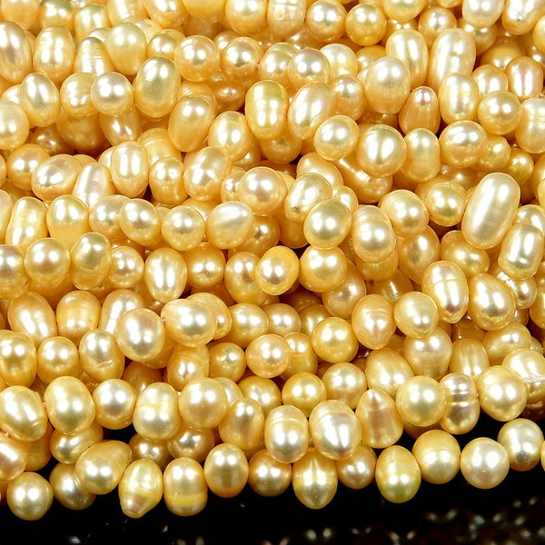 Natural Freshwater Yellow Pearl Gemstone Potato 5-8MM Loose Beads (S30)