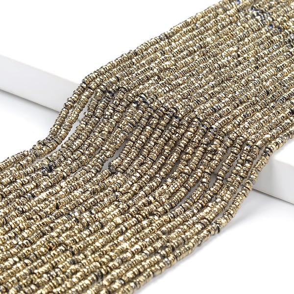 2x1mm Light Gold Hematite Gemstone Faceted Rondelle 2x1mm Loose Beads 15 inch Full Strand (80017090-784)