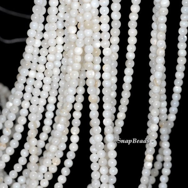 3mm Ivory Pearl Shell Gemstone Grade A Ivory White Round Loose Beads 16 inch Full Strand (90113619-107 - 3mm D)