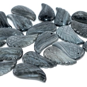 25X13MM Hawk Eye Gemstone Blue Grey Grade AAA Carved Angel Wing Beads Bulk lot 2,6,12,24,48 (90187207-001)