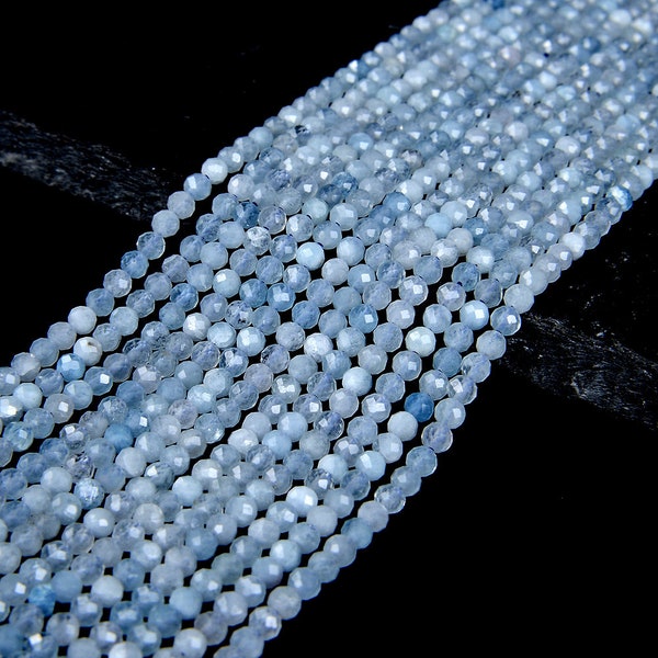 2MM Aquamarine Gemstone Natural Grade AAA Micro Faceted Round Beads 15.5 inch Full Strand (80008842-P11)