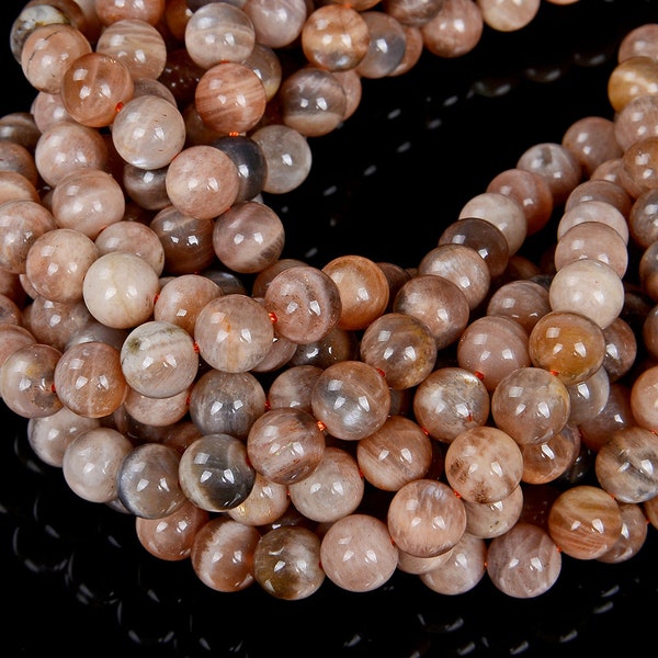 6MM Natural Sunstone Gemstone Orange Gray Grade A Round Beads 15.5 inch Full Strand (80008045-D8)