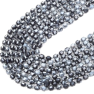 6MM Snowflake Obsidian Gemstone Grade AAA Faceted Prism Double Point Cut Loose Beads (D212)