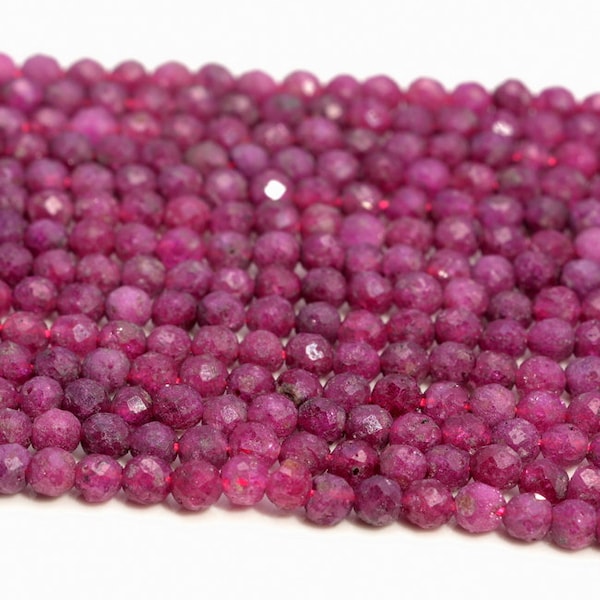 4mm Genuine Ruby Gemstone Red Micro Faceted Round Loose Beads 15.5 inch Full Strand (80016765-344)