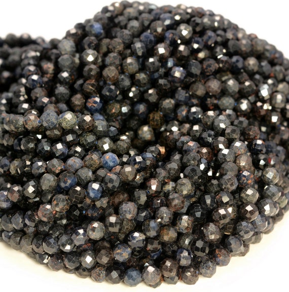 Natural 4mm Faceted DARK Blue Sapphire Round Gems Loose Beads 15'' 