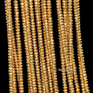 3x2mm Gold Hematite Gemstone Gold Faceted Rondelle 3x2mm Loose Beads 15.5 inch Full Strand (90147051-148)
