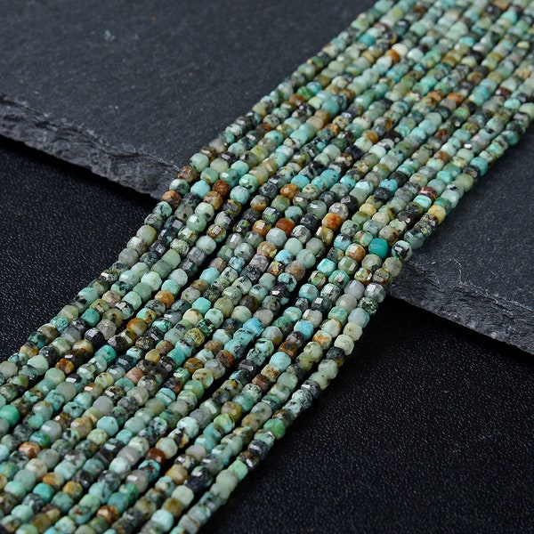 2MM Natural African Turquoise Gemstone Grade A Micro Faceted Diamond Cut Cube Loose Beads (P43)