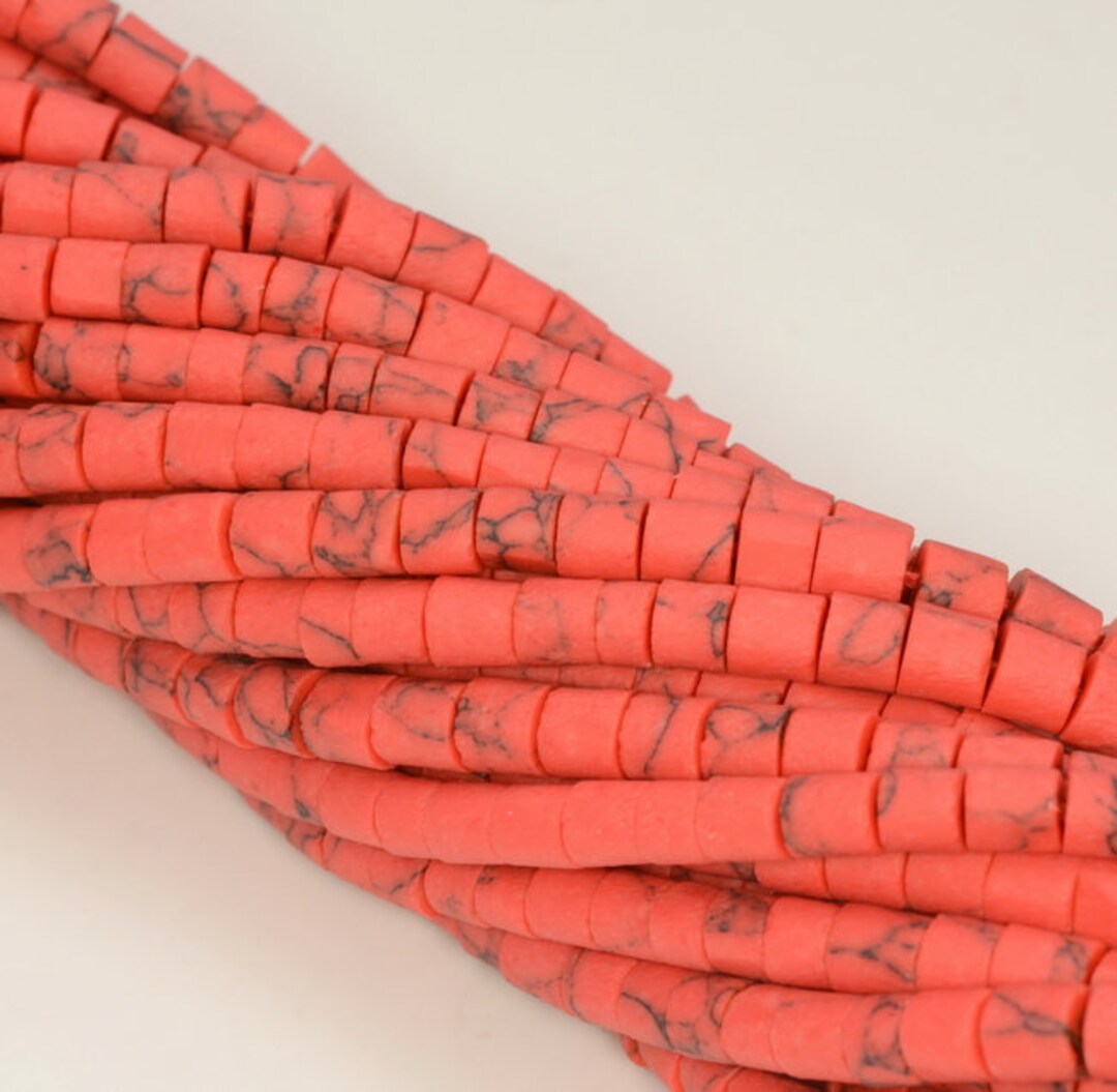 3 x 3 mm ターコイズ ジェムストーン レッド ラウンド チューブ ヘイシ