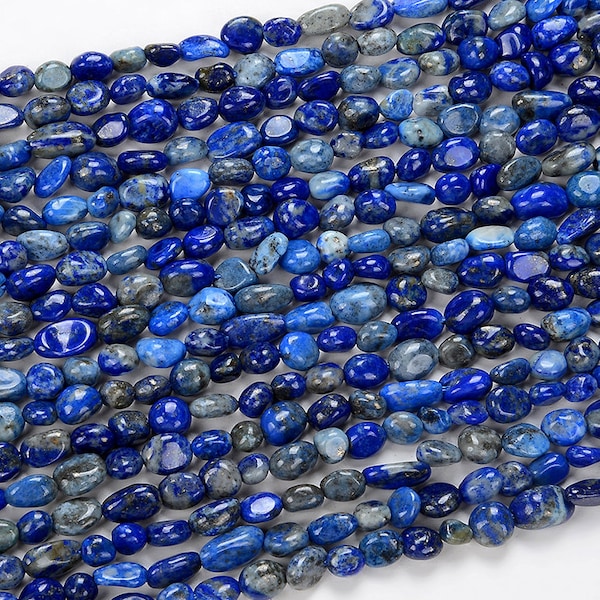 6-8MM Natural Lapis Lazuli Gemstone Pebble Nugget Loose Beads (D183)