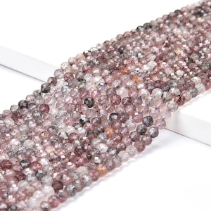 4mm Natural Rare Super Seven Cacoxenite Quartz Grade AAA Gemstone Micro Faceted Round Loose Beads (P101)