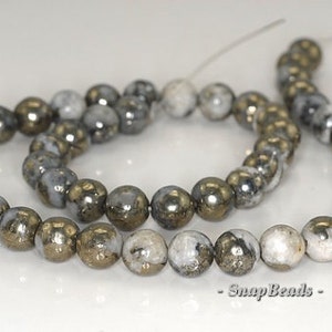 6mm Iron Pyrite Intrusion Gemstone Black White Round 6mm Loose Beads 15.5 inch Full Strand (80000620-279)