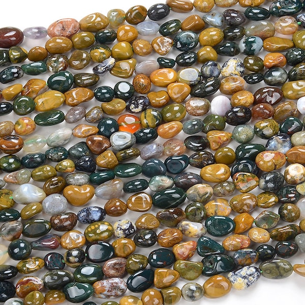 Natural Ocean Jasper Gemstone Pebble Nugget 6-8MM 8-12MM Loose Beads (D186)