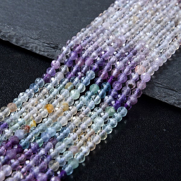 2MM Natural Fluorite Gemstone Multi Color Grade AAA Micro Faceted Round Beads 15 inch Full Strand (80009339-P26)